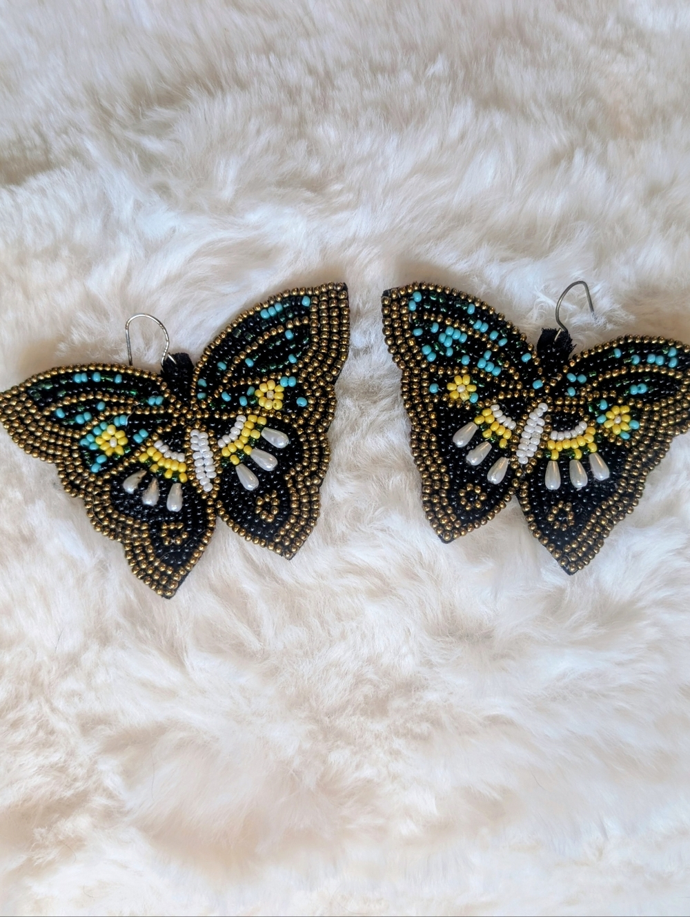 Extra Large Iridescent Beaded Butterfly Statement Earrings